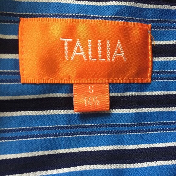 Tallia Dress Shirt Mens Small 14 1/2 Long Sleeve Button Front Blue Black Stripe - Picture 6 of 9